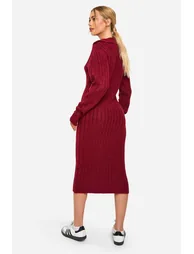 Soft Knit Thick Rib Collar Detail Midaxi Dress - berry - 1