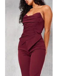 Cherry Red Ruch Pointed Corset Bandeau Jumpsuit - 3
