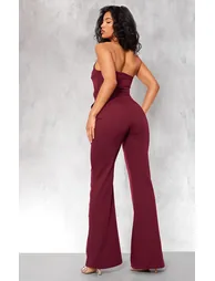 Cherry Red Ruch Pointed Corset Bandeau Jumpsuit - 2