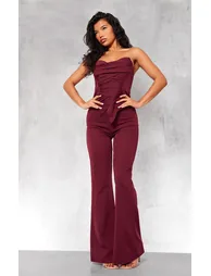 Cherry Red Ruch Pointed Corset Bandeau Jumpsuit