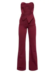 Cherry Red Ruch Pointed Corset Bandeau Jumpsuit - 4