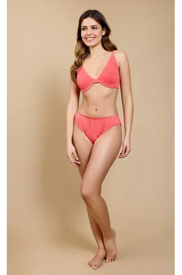 Primrose Coral Textured Stripe Bikini Bottoms by Vicky Pattison