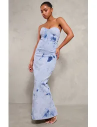 knee length dresses for ladies Montsand Denim Blue Corset Midi Dress