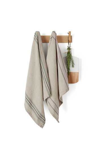 Set of 2 Perrine Thick Woven-Dyed 100% Washed Linen Tea Towels