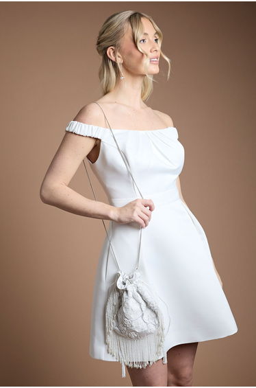 Bridal Blair Embellished Drawstring Grab Bag With Fringe Detail