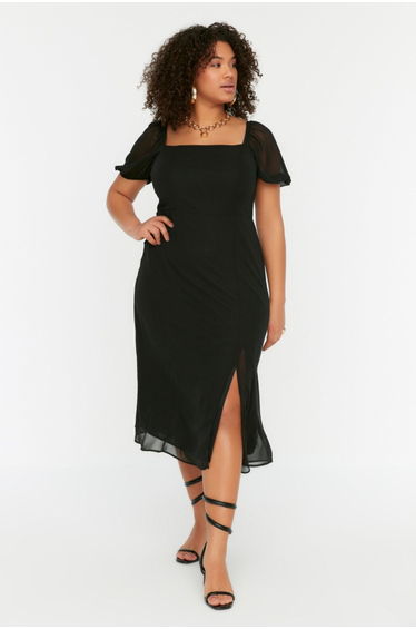Curve Black Plus Chiffon Column Midi Slip Dress