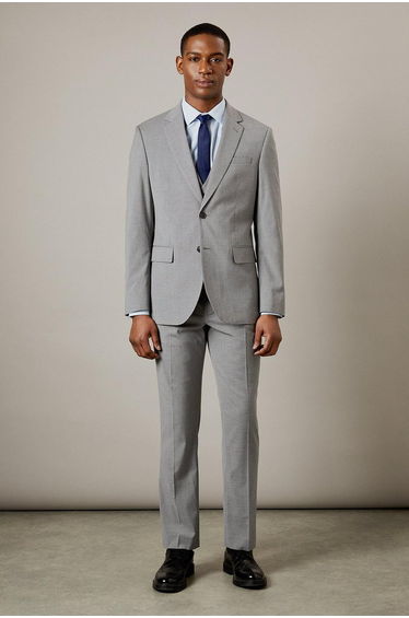 Grey Textured Tailored Fit Suit Jacket
