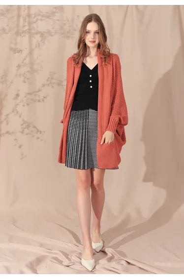 Open Front Drape Knit Cardigan in Coral