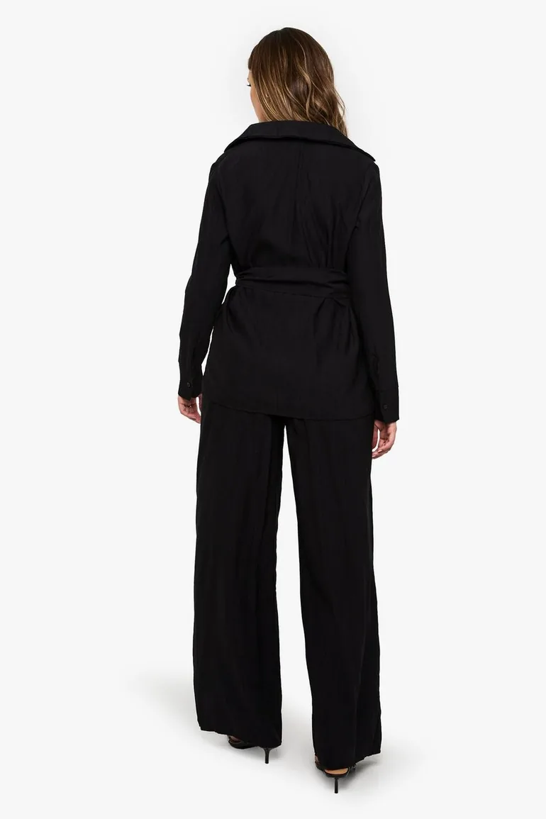 بنطلون كريب بأرجل عريضة بحواف ذهبية - أسود - 1