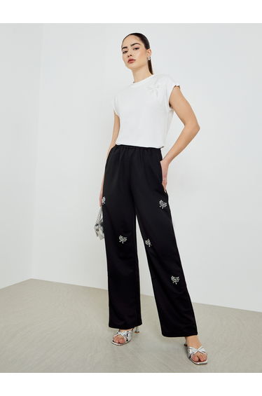 Black Rhinestone Loose Fit Joggers with Pockets