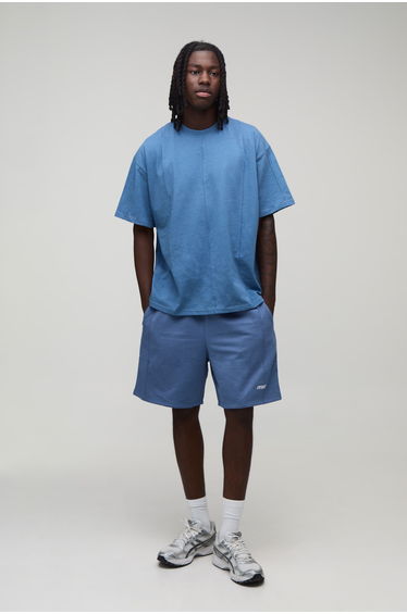 Man Sport Seam Detail Oversized T-Shirt & Baggy Short Set - slate blue
