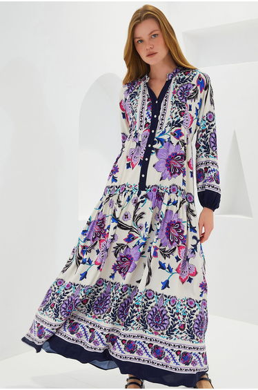 Women's Navy Blue Purple Viscose Hijab Dress