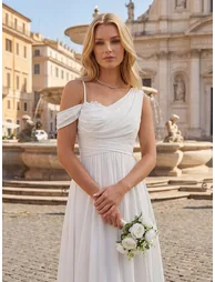 ever ERIKA|Thigh-High Slit Chiffon Dropped shoulders Bridesmaid Dress - 11