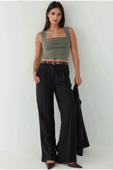 Ruched Square-Neck Blouse