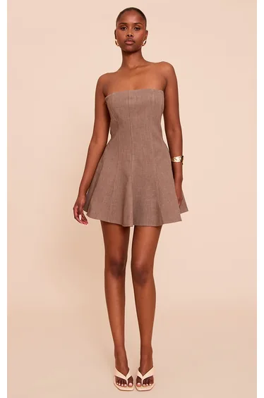 Taupe Woven Bandeau Shift Mini Dress