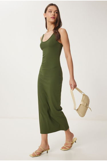 Women's Khaki Basic Summer Knitted Dress
