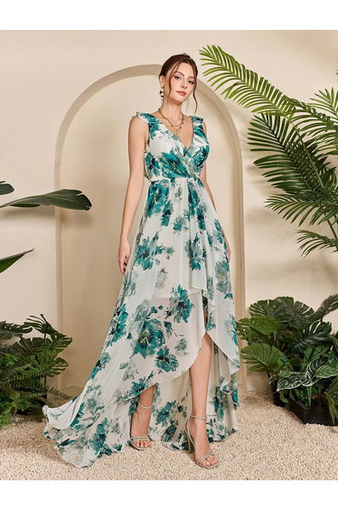 Leely Plus Women's Elegant V Neck Sleeveless Party Dress