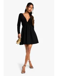 Bengaline and Slinky Mix Plunge Mini Dress - 2