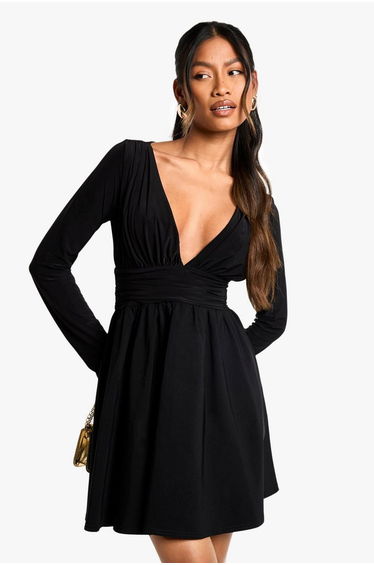 Bengaline and Slinky Mix Plunge Mini Dress