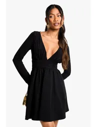 Bengaline and Slinky Mix Plunge Mini Dress