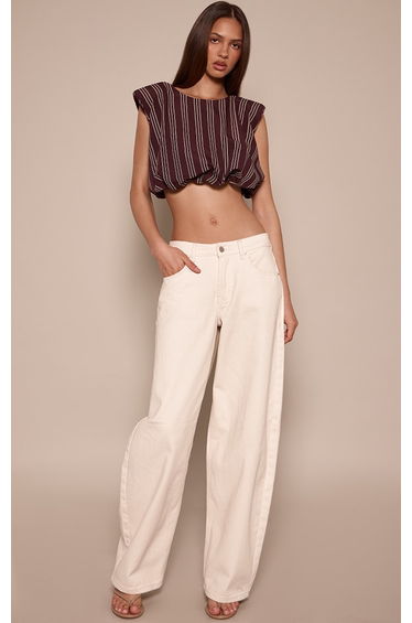 Chocolate Stripe Puffball Sleeveless Top
