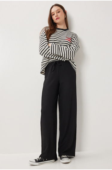 ISTANBUL High Waist Textured Wide Leg Pants