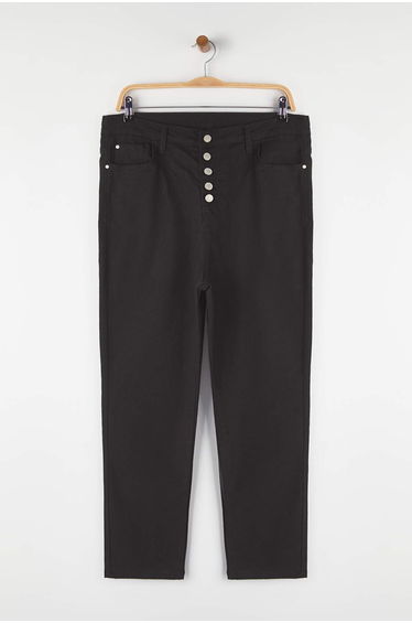 Black High Waist Button Front Non-Fading Black Plus Size Skinny Jeans
