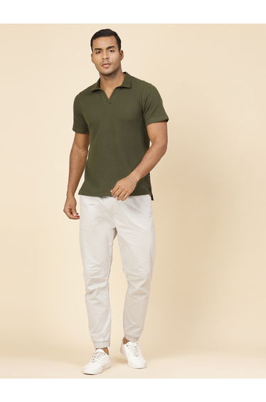 Men Open Collar Waffle Knit Polo