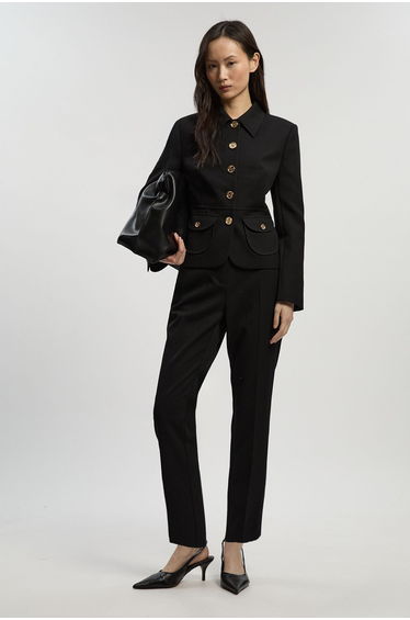 Petite Textured Compact Stretch Tailored Straight Leg Trouser