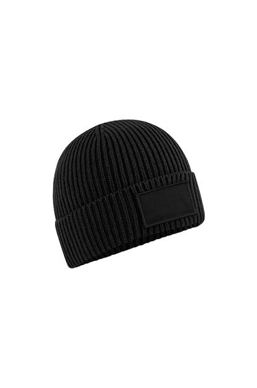 Beechfield Fashion Woven Patch Beanie - Black