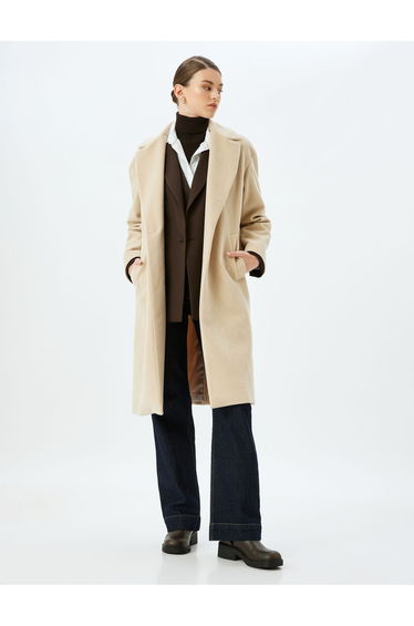 Buttoned Double Breasted Long Cashmere Coat