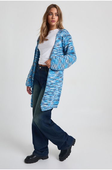 Chunky Knit Blue Marl Boxy Oversized Cardigan