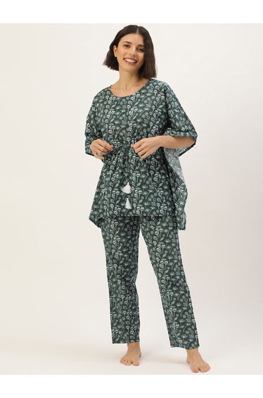 Women All-Over Printed Pure Cotton Kaftan Top and Pyjama Set
