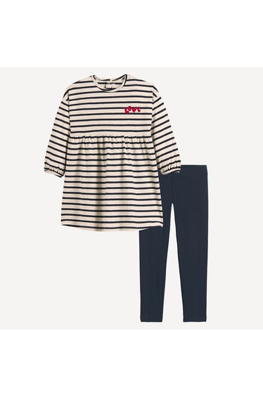 Striped Dress and Plain Leggings Outfit