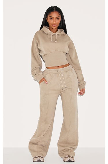 Shape Dark Olive Sweat Cropped Shirred Waist Hoodie