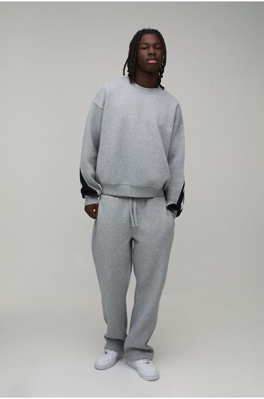 Oversized Boxy Certified Slogan Panelled Sweatshirt Tracksuit - grey marl