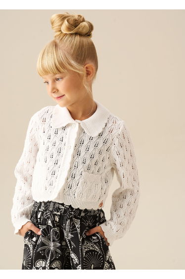 Jessica Collar Crochet Knit Cardigan