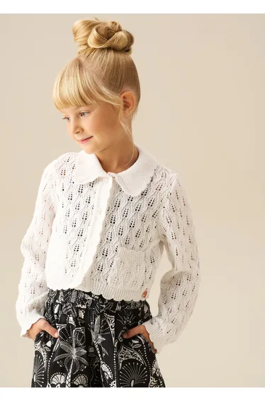 Jessica Collar Crochet Knit Cardigan