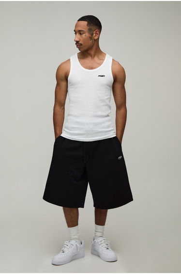Man Sport Embroidered Jersey Jort - black