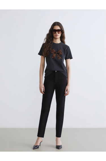 Crew Neck Bow Printed Women's T-Shirt