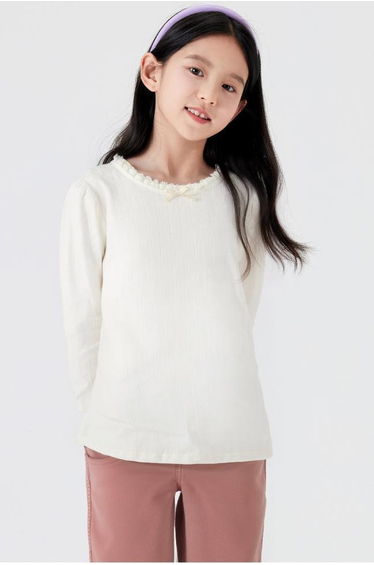 Girls' Ribbed Top With Bow Neckline