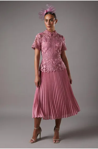 Lace Top Pleated Dress