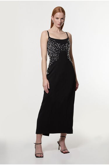 Pearl And Diamante Embellished Tailored Pencil Dress