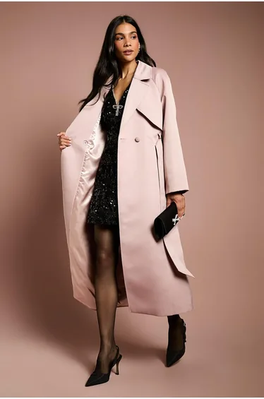 Satin Occasion Belted Trench Coat