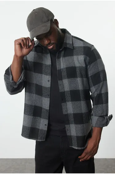 Large Size Black Winter Checkered Lumberjack Shirt