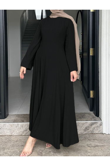 Black Long Sleeve A-Line Maxi Dress
