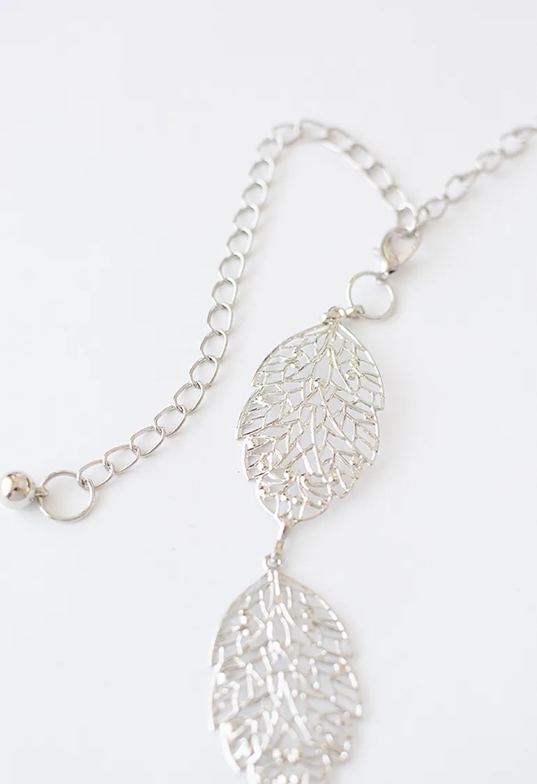 Silver Leaf-Shape Metal Chain Belt - 4