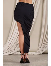 Holiday | Black Ruched Asymmetric Maxi Skirt - 3