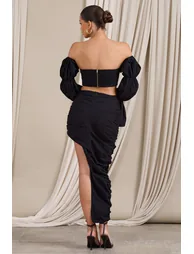 Holiday | Black Ruched Asymmetric Maxi Skirt - 1