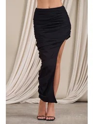 Holiday | Black Ruched Asymmetric Maxi Skirt - 2